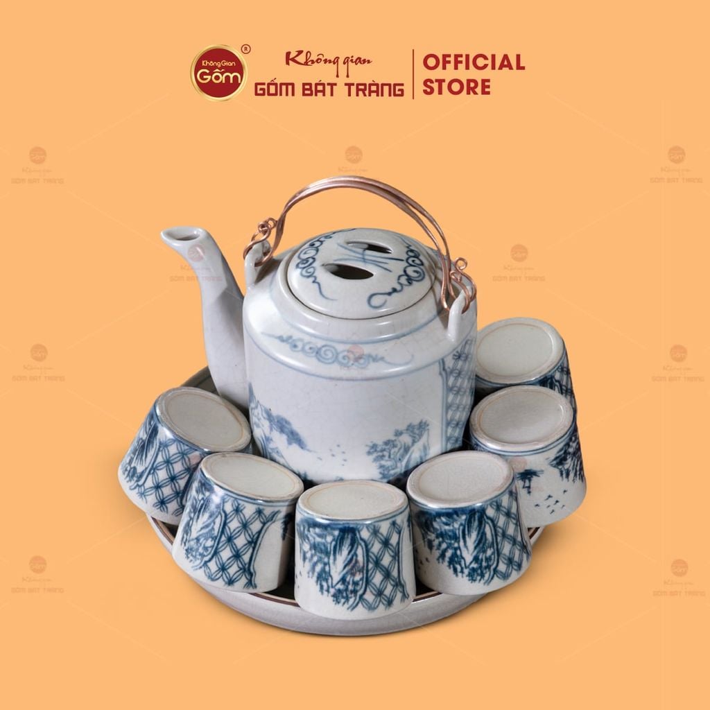 Bộ Ấm Tích Men Rạn Sơn Thuỷ