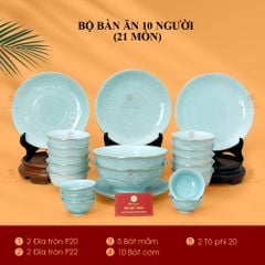 Bộ Bàn Ăn 10 Người (21 Món) Men Ngọc Vân Hoa Cúc Kẻ Vàng