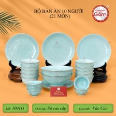 Bộ Bàn Ăn 10 Người (21 Món) Men Ngọc Vân Hoa Cúc Kẻ Vàng
