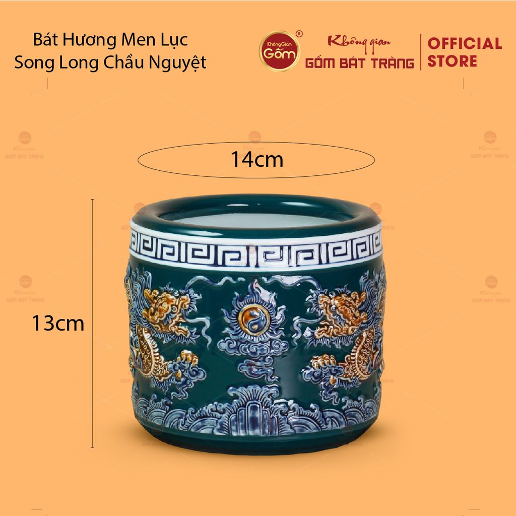 Bát Hương Men Lục Họa Tiết Song Long Chầu Nguyệt