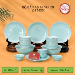 Bộ Bàn Ăn 10 Người (21 Món) Men Ngọc Vân Hoa Cúc Kẻ Vàng