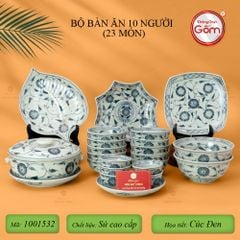 Bộ Bát Đĩa Bát Tràng Men Rạn Vẽ Cúc Đen