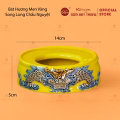 Đế Bát Hương Men Vàng Họa Tiết Song Long Chầu Nguyệt