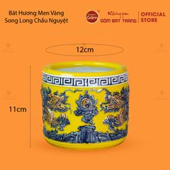 Bát Hương Men Vàng Họa Tiết Song Long Chầu Nguyệt