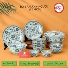 Bộ Bát Đĩa Bát Tràng Men Rạn Vẽ Cúc Đen