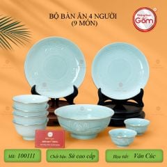 Bộ Bàn Ăn 4 Người (9 Món) Men Ngọc Vân Hoa Cúc Kẻ Vàng