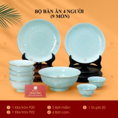 Bộ Bàn Ăn 4 Người (9 Món) Men Ngọc Vân Hoa Cúc Kẻ Vàng
