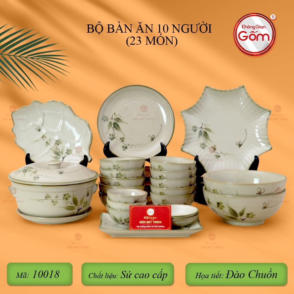 Bộ Bàn Ăn 10 Người (23 món) Men Kem Đào Chuồn