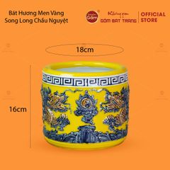 Bát Hương Men Vàng Họa Tiết Song Long Chầu Nguyệt