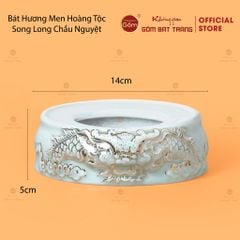 Đế Bát Hương Men Ngọc Hoàng Tộc Vẽ Vàng Song Long Chầu Nguyệt