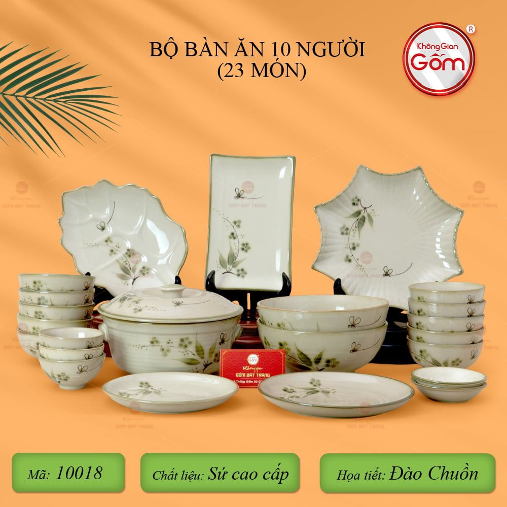 Bộ Bàn Ăn 10 Người (23 món) Men Kem Đào Chuồn