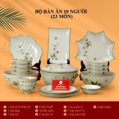 Bộ Bát Đĩa Bát Tràng Men Kem Đào Chuồn