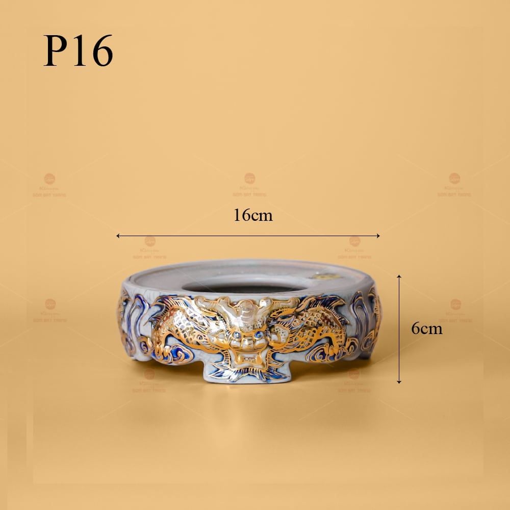 Bát Hương Men Rạn Vẽ Vàng Họa Tiết Song Long Chầu Nguyệt