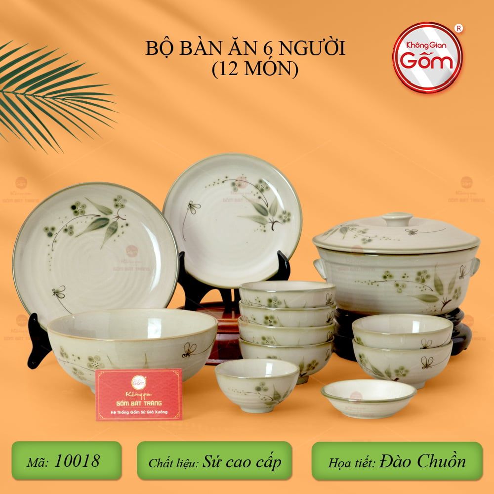 Bộ Bàn Ăn 6 Người (12 món) Men Kem Đào Chuồn