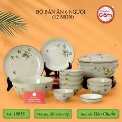 Bộ Bàn Ăn 6 Người (12 món) Men Kem Đào Chuồn