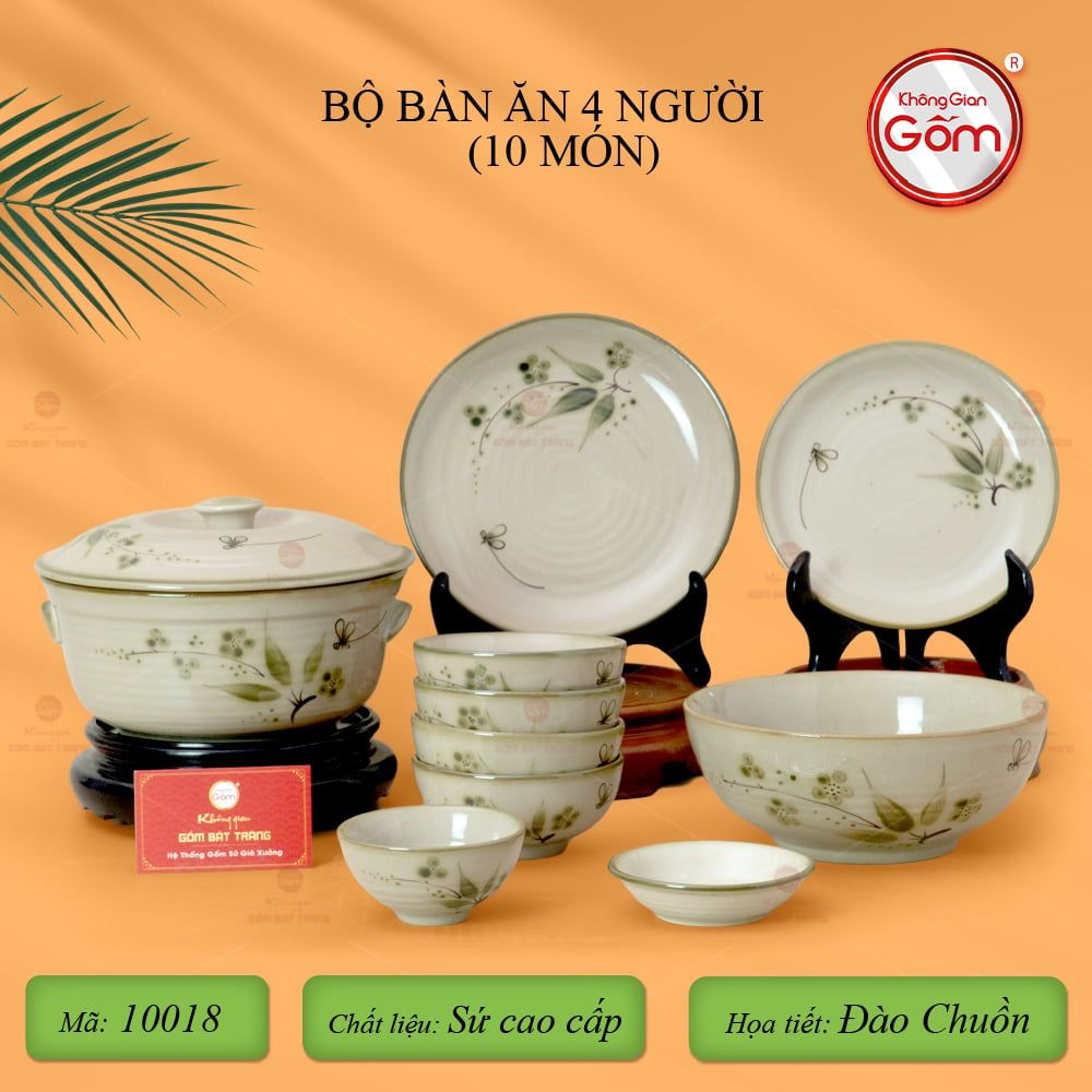 Bộ Bàn Ăn 4 Người (10 món) Men Kem Đào Chuồn