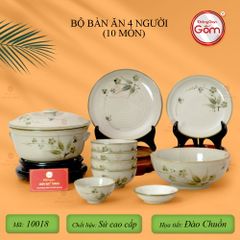 Bộ Bàn Ăn 4 Người (10 món) Men Kem Đào Chuồn