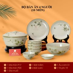Bộ Bàn Ăn 4 Người (10 món) Men Kem Đào Chuồn