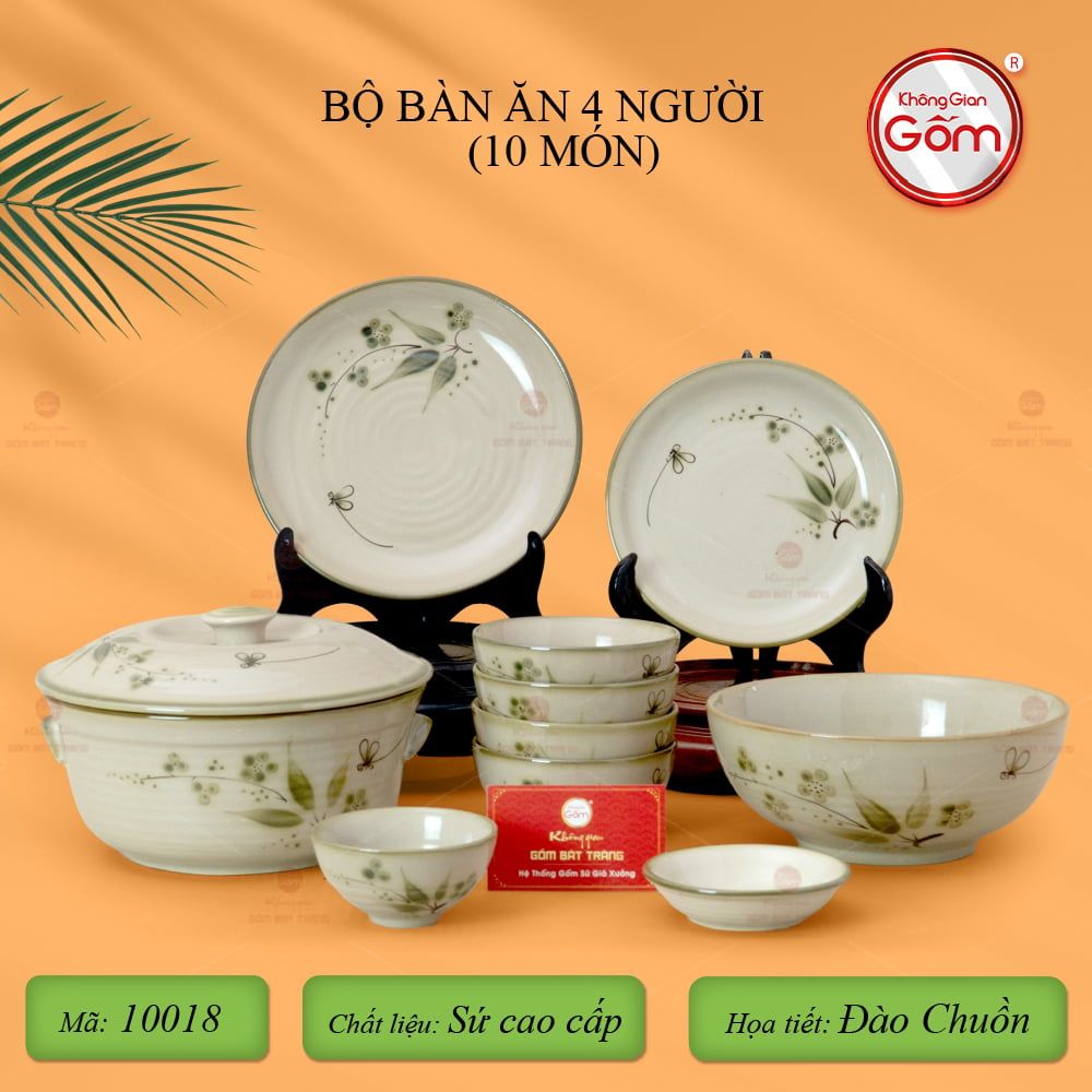 Bộ Bàn Ăn 4 Người (10 món) Men Kem Đào Chuồn