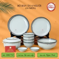Bộ Bát Đĩa Bát Tràng Men Ngọc Trai