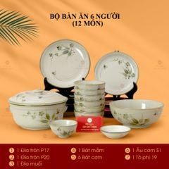 Bộ Bàn Ăn 6 Người (12 món) Men Kem Đào Chuồn