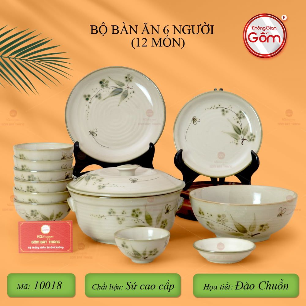 Bộ Bàn Ăn 6 Người (12 món) Men Kem Đào Chuồn