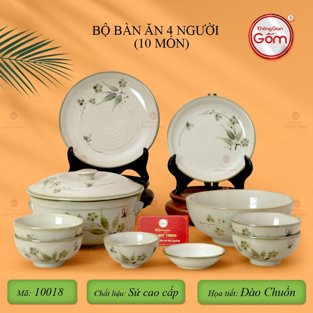 Bộ Bàn Ăn 4 Người (10 món) Men Kem Đào Chuồn