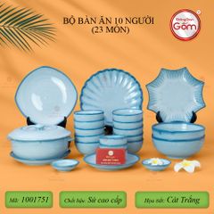 Bộ Bát Đĩa Bát Tràng Men Biển Xanh Cát Trắng