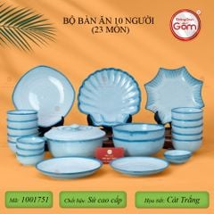Bộ Bàn Ăn 10 Người (23 món) Men Biển Xanh Cát Trắng