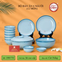 Bộ Bát Đĩa Bát Tràng Men Biển Xanh Cát Trắng