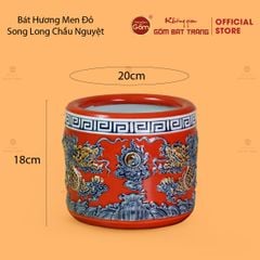 Bát Hương Men Đỏ Họa Tiết Song Long Chầu Nguyệt