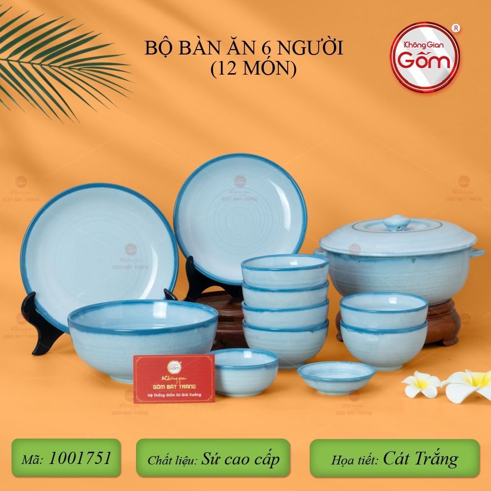 Bộ Bàn Ăn 6 Người (12 món) Men Biển Xanh Cát Trắng