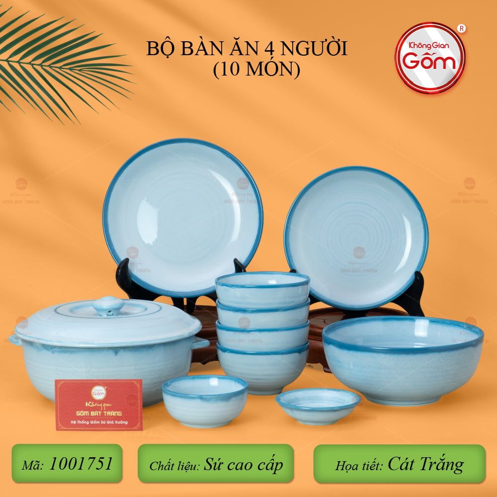 Bộ Bàn Ăn 4 Người (10 món) Men Biển Xanh Cát Trắng