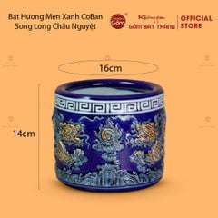 Bát Hương Men Xanh Coban Họa Tiết Song Long Chầu Nguyệt