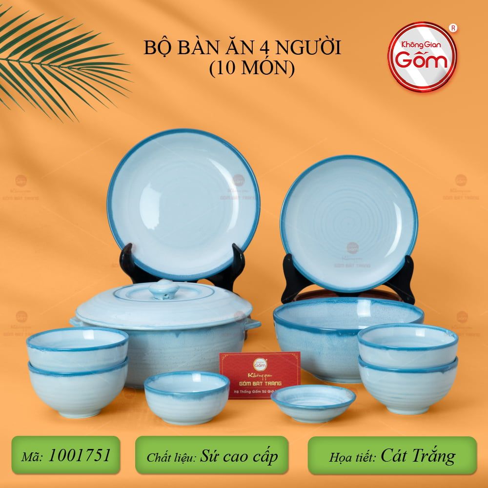Bộ Bàn Ăn 4 Người (10 món) Men Biển Xanh Cát Trắng