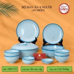 Bộ Bàn Ăn 4 Người (10 món) Men Biển Xanh Cát Trắng