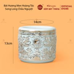 Bát Hương Men Ngọc Hoàng Tộc Vẽ Vàng Song Long Chầu Nguyệt