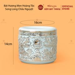 Bát Hương Men Ngọc Hoàng Tộc Vẽ Vàng Song Long Chầu Nguyệt