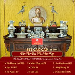 [Set Cao Cấp] Bộ Đồ Thờ Bác Hồ Men Rạn (16 món)