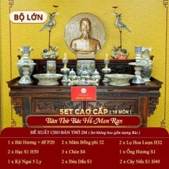 [Set Cao Cấp] Bộ Đồ Thờ Bác Hồ Men Rạn (16 món)
