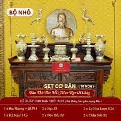 [Set Cơ Bản] Bộ Đồ Thờ Bác Hồ Men Rạn Vẽ Vàng (10 món)