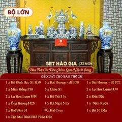 [Set Hào Gia] Bộ Đồ Thờ Gia Tiên Men Lam Nổi Vẽ Vàng (33 món)