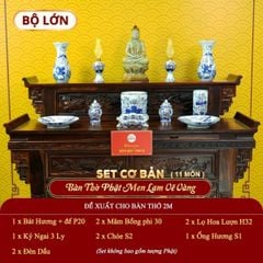 [Set Cơ Bản] Bộ Đồ Thờ Phật Men Lam Vẽ Vàng (11 món)