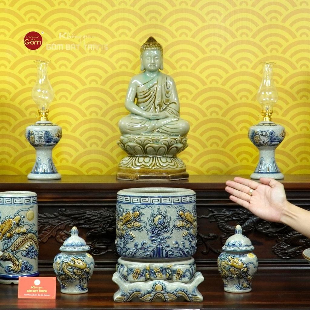 [Set Cơ Bản] Bộ Đồ Thờ Phật Men Rạn (11 món)