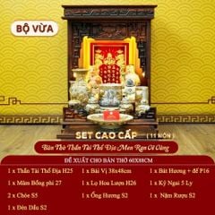 [Set Cao Cấp] Bộ Đồ Thờ Thần Tài Thổ Địa Men Rạn Vẽ Vàng (11 món)