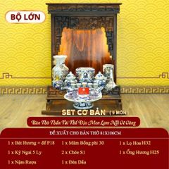 [Set Cơ Bản] Bộ Đồ Thờ Thần Tài Thổ Địa Men Lam Nổi Vẽ Vàng (9 món)