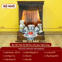 [Set Cơ Bản] Bộ Đồ Thờ Thần Tài Thổ Địa Men Lam Nổi Vẽ Vàng (9 món)