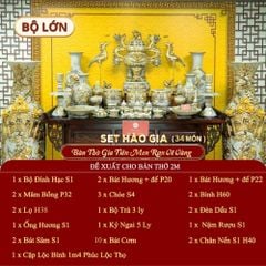 [Set Hào Gia] Bộ Đồ Thờ Gia Tiên Men Rạn Vẽ Vàng (34 món)