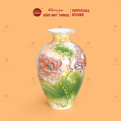 Bảo Bình Kim Liên Bảo Cát Nền Cẩm Hoàng Thạch Vẽ Vàng