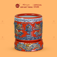 Bát Hương Men Đỏ Họa Tiết Song Long Chầu Nguyệt